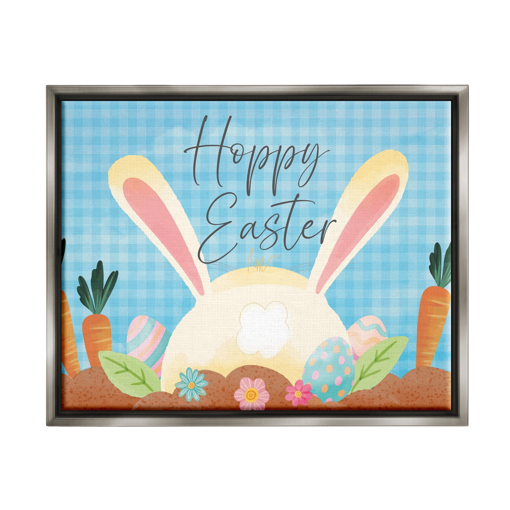 Stupell Happy Easter Spring Carrot Garden Holiday Painting Gray Floater Framed Art Print Wall Art