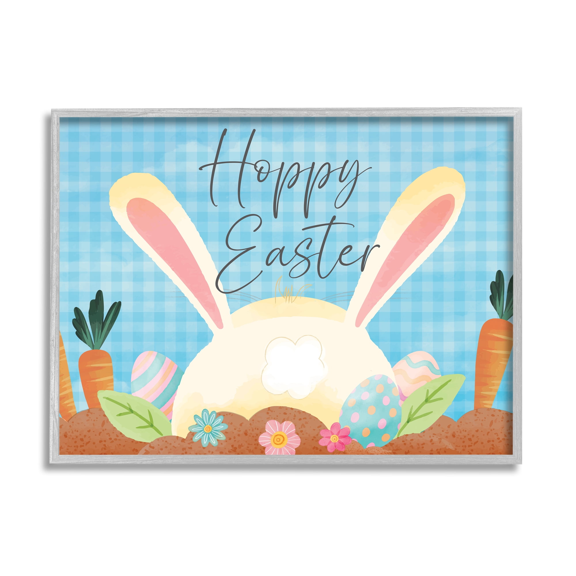 Stupell Happy Easter Spring Carrot Garden Holiday Painting Gray Framed Art Print Wall Art