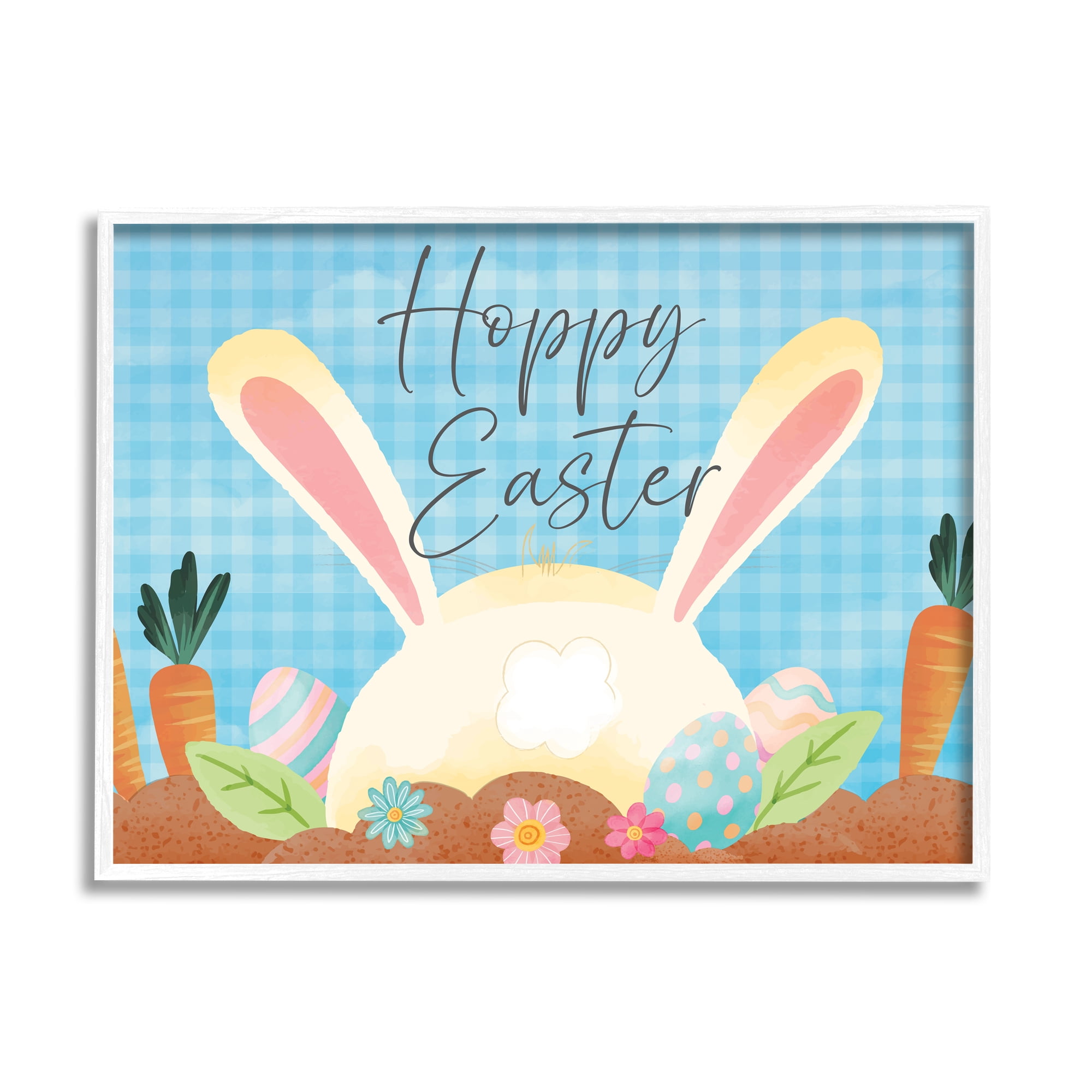 Stupell Happy Easter Spring Carrot Garden Holiday Painting White Framed Art Print Wall Art