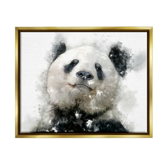 Stupell Happy Panda Bear Face Animals & Insects Painting Gold Floater Framed Art Print Wall Art