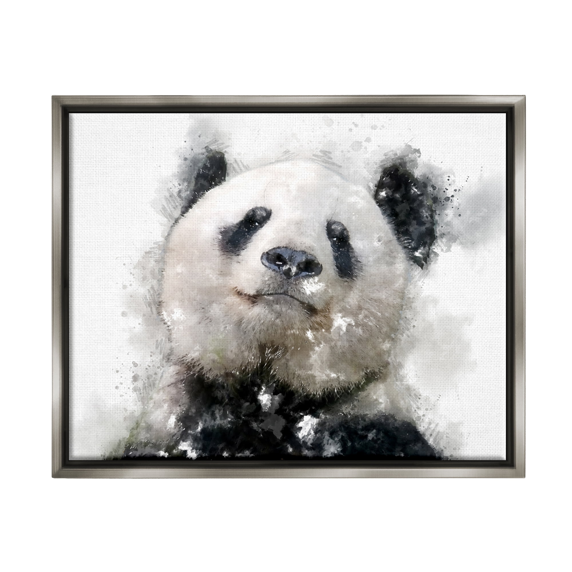 Stupell Happy Panda Bear Face Animals & Insects Painting Gray Floater Framed Art Print Wall Art