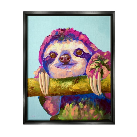 Stupell Happy Sloth Bold Wildlife Animal Animals & Insects Painting Black Floater Framed Art Print Wall Art