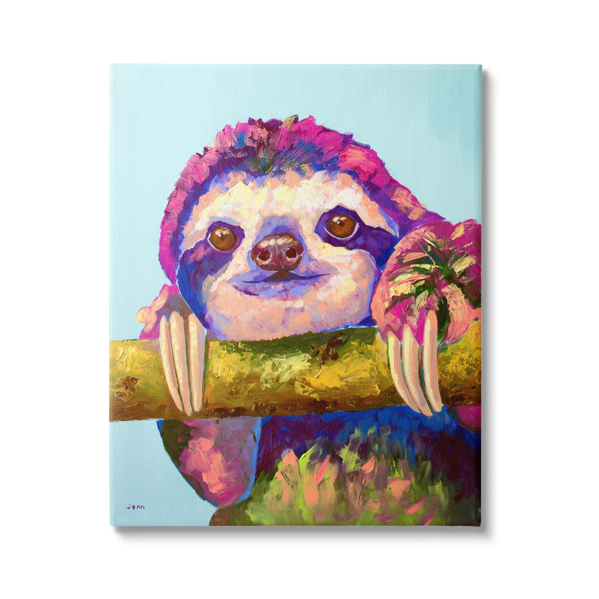 Colorful Sloth Wildlife Animal Canvas Art with Wooden Frame