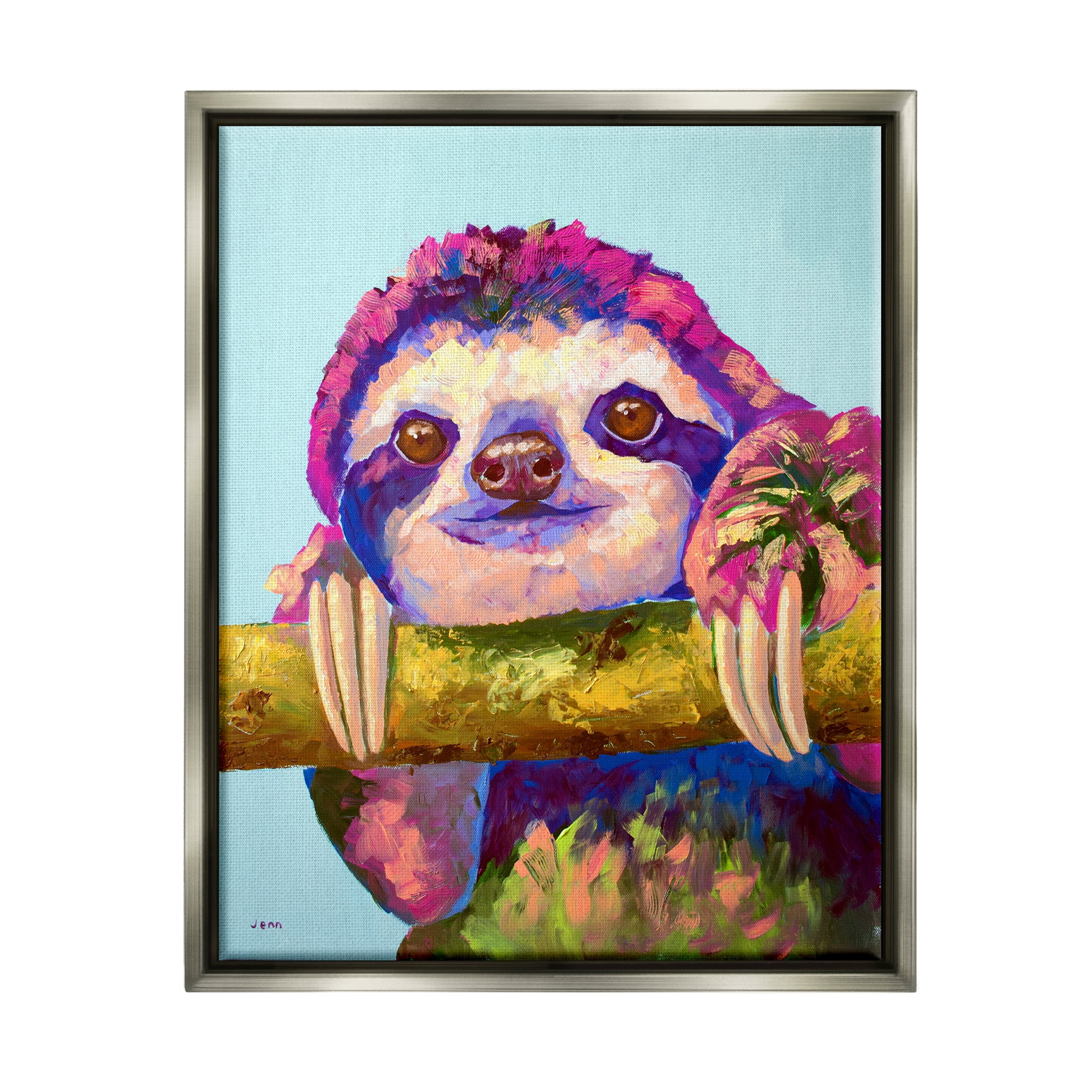 Stupell Happy Sloth Bold Wildlife Animal Animals & Insects Painting Gray Floater Framed Art Print Wall Art
