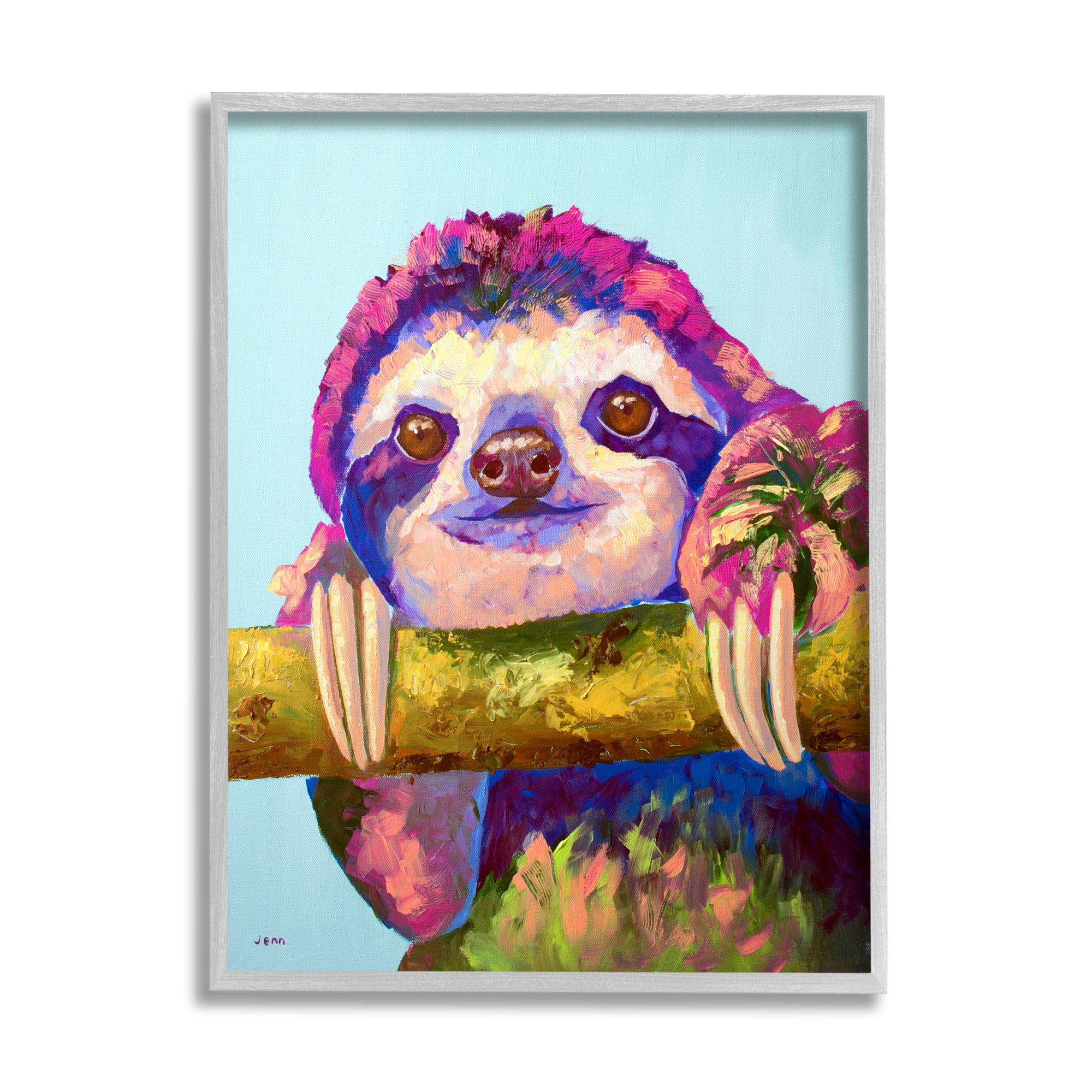 Stupell Happy Sloth Bold Wildlife Animal Animals & Insects Painting Gray Framed Art Print Wall Art