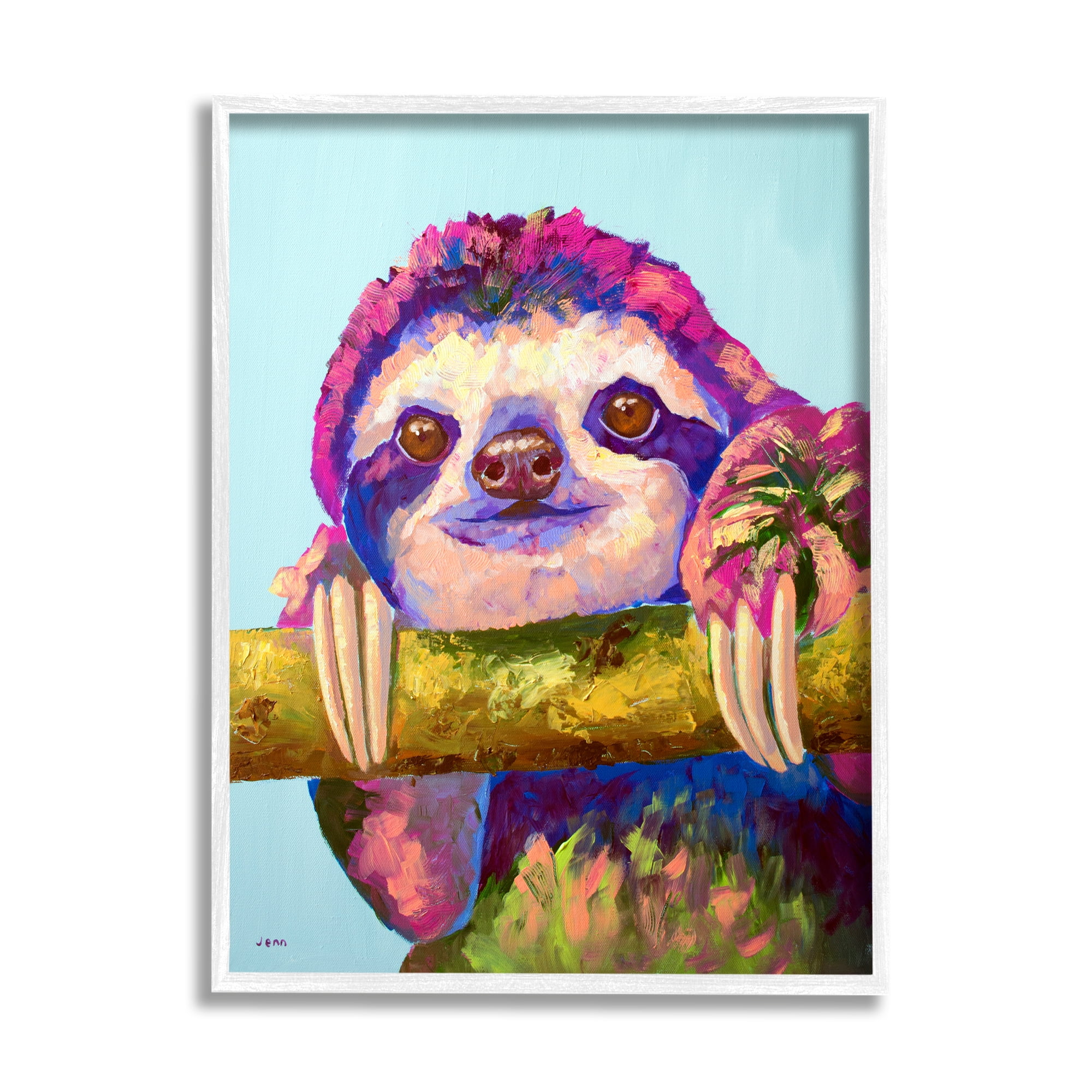 Stupell Happy Sloth Bold Wildlife Animal Animals & Insects Painting White Framed Art Print Wall Art