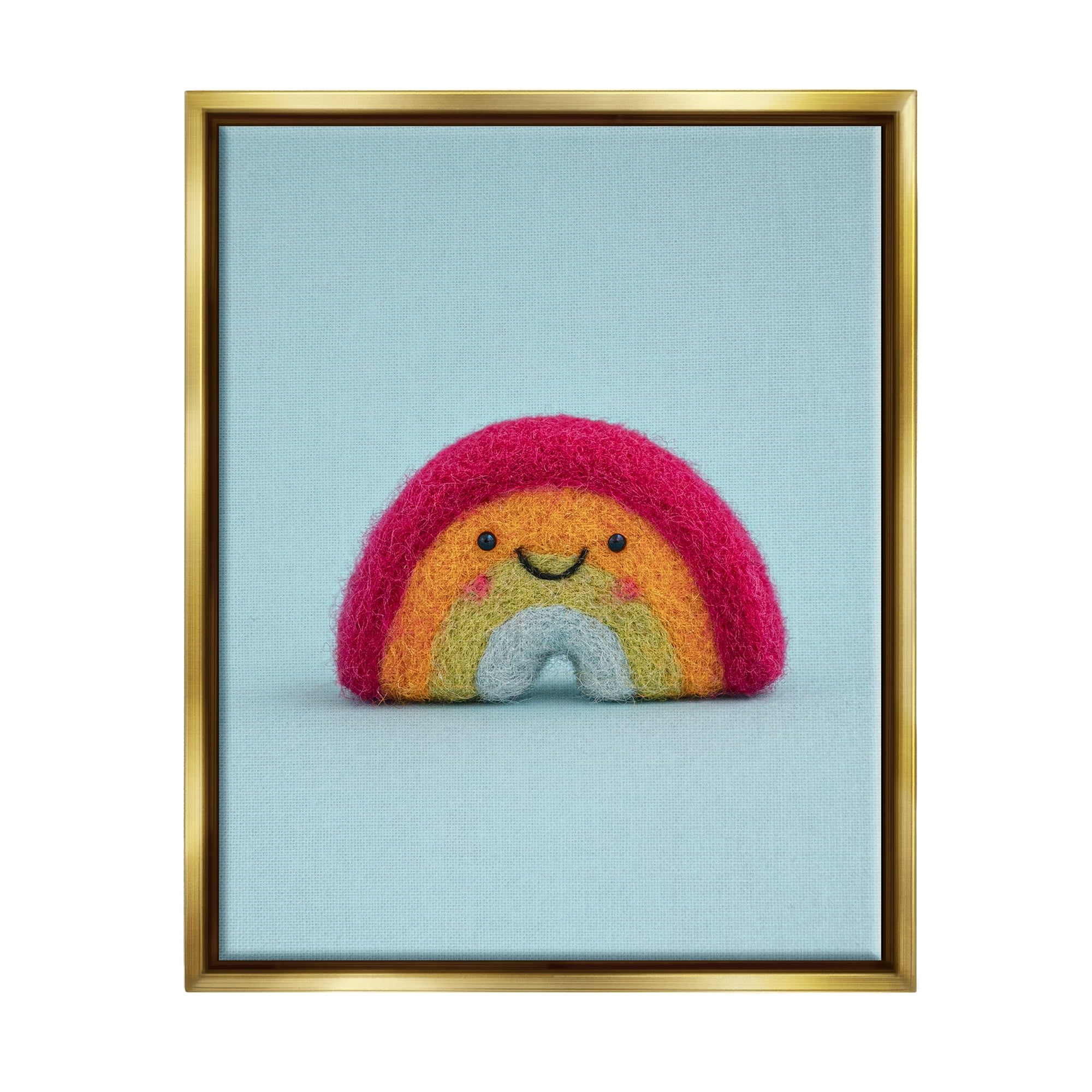 Stupell Happy Smiling Rainbow Blue Background Landscape Photography Gold Floater Framed Art Print Wall Art