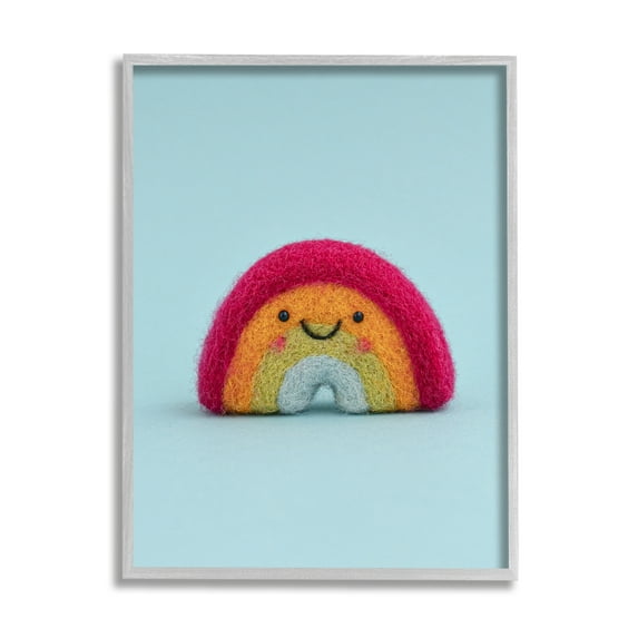 Stupell Happy Smiling Rainbow Blue Background Landscape Photography Gray Framed Art Print Wall Art