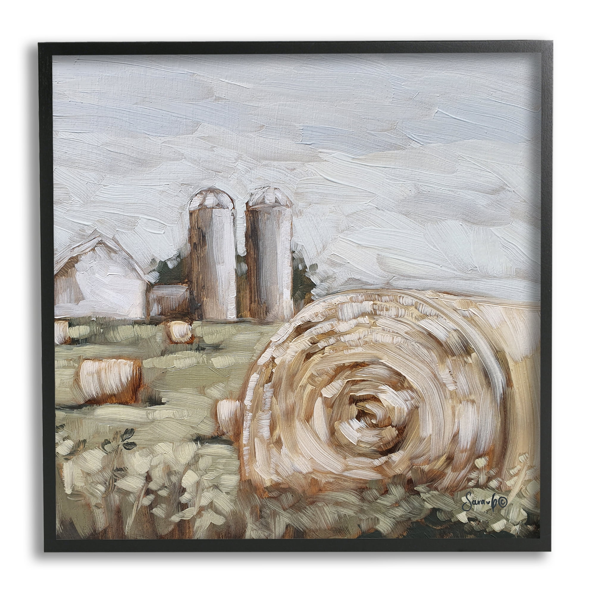 Stupell Hay Bales Farmland Pasture Landscape Painting Black Framed Art Print Wall Art