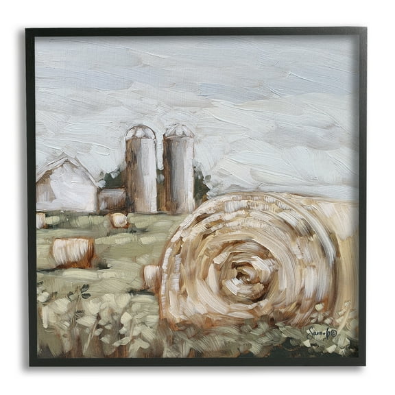 Stupell Hay Bales Farmland Pasture Landscape Painting Black Framed Art Print Wall Art