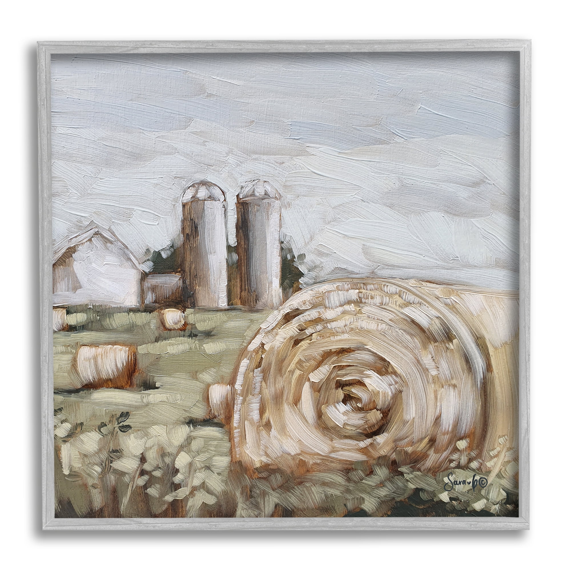 Stupell Hay Bales Farmland Pasture Landscape Painting Gray Framed Art Print Wall Art