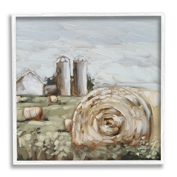 Stupell Hay Bales Farmland Pasture Landscape Painting White Framed Art Print Wall Art