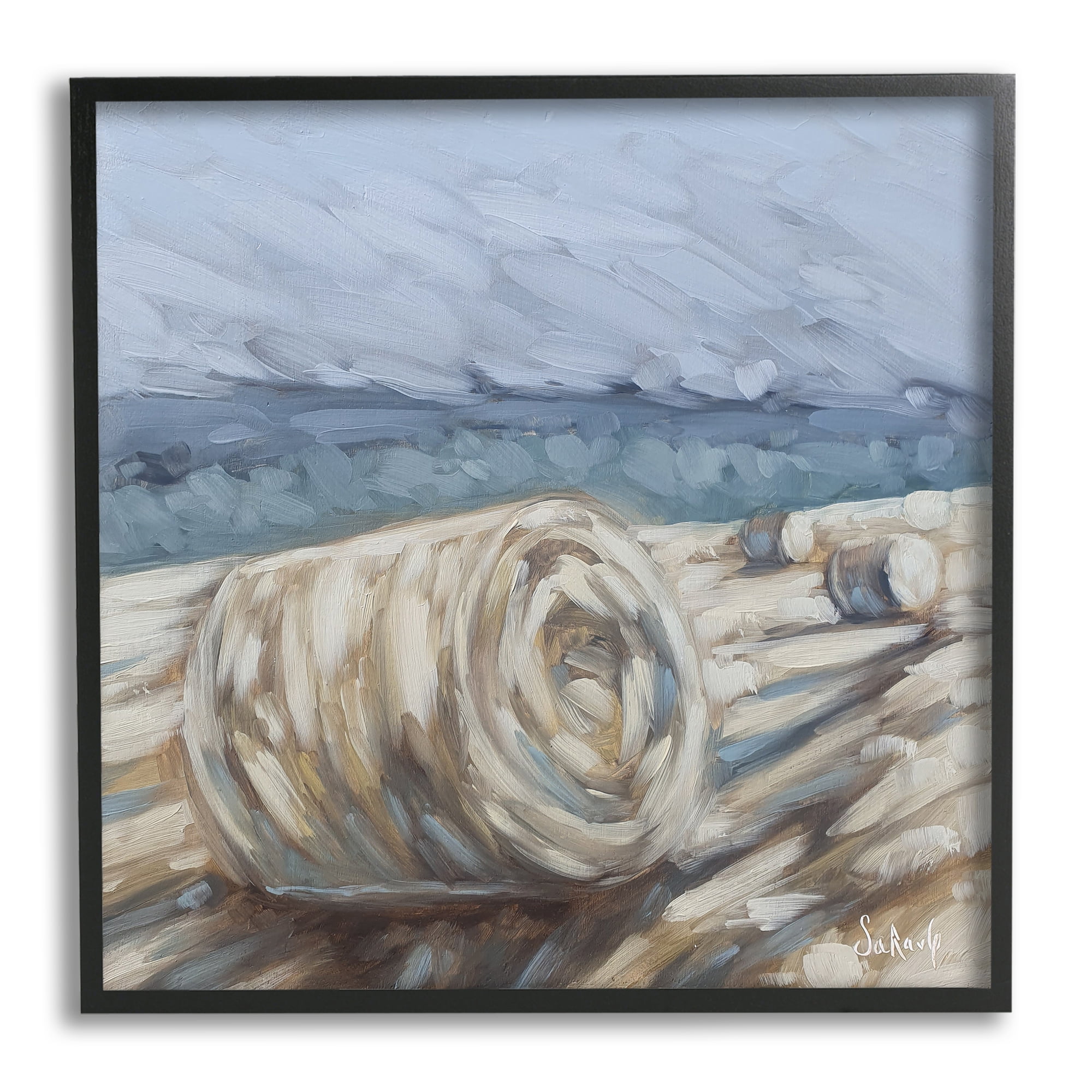 Stupell Hay Bales Rural Farm Field Landscape Painting Black Framed Art Print Wall Art