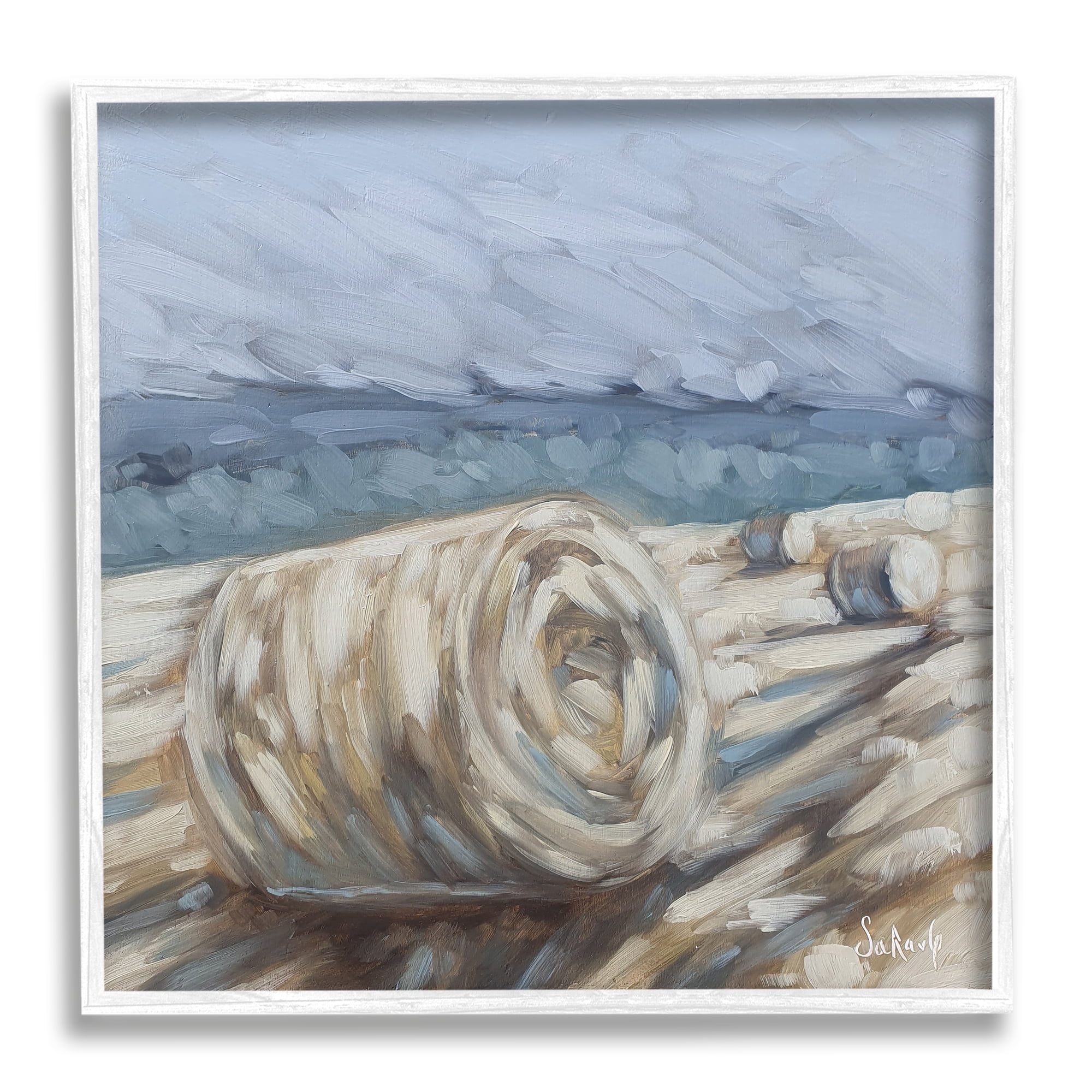 Stupell Hay Bales Rural Farm Field Landscape Painting White Framed Art Print Wall Art