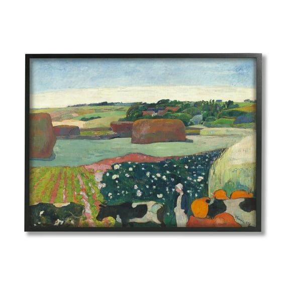 Stupell Haystacks In Brittany Gauguin Classic Landscape Painting Black Framed Art Print Wall Art