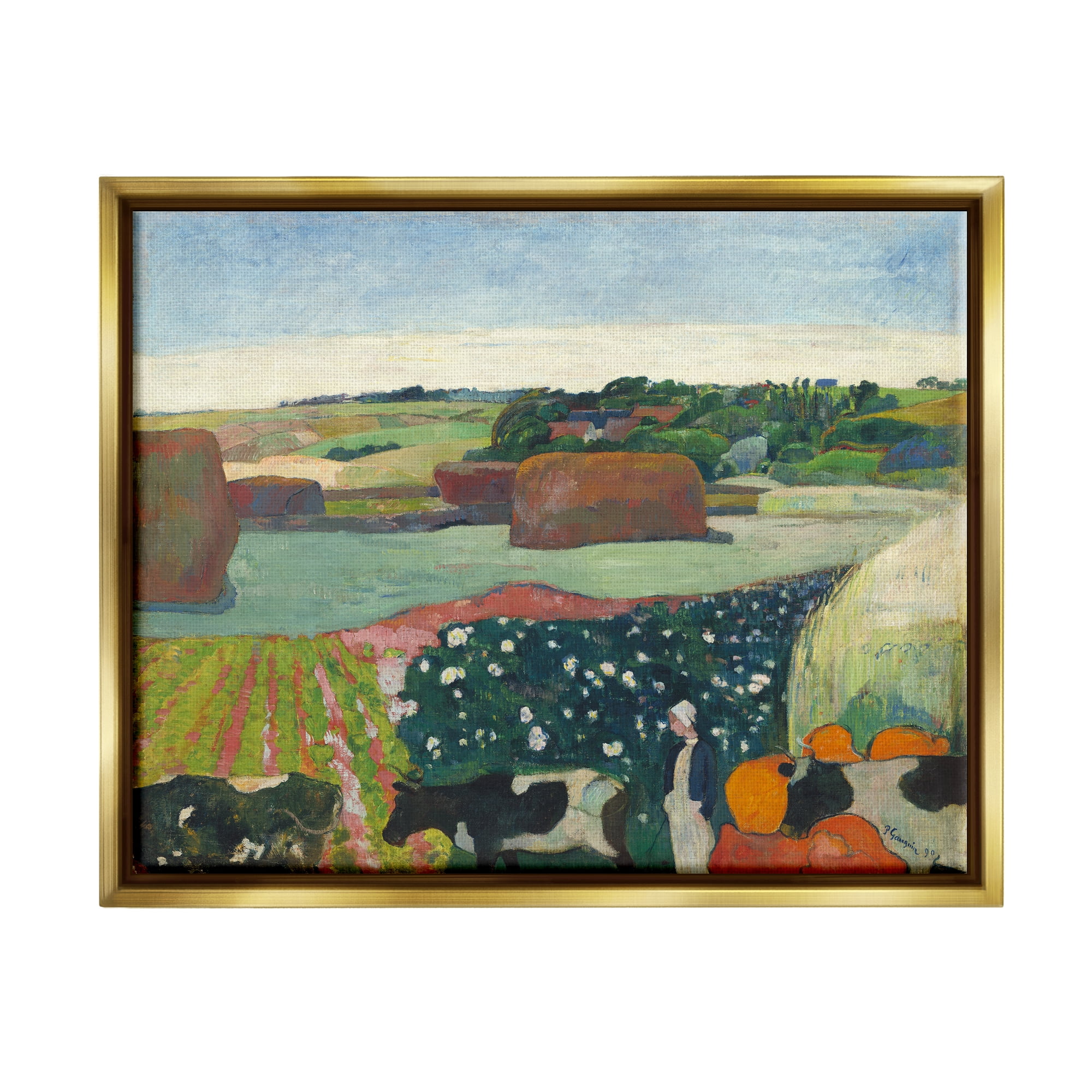 Stupell Haystacks In Brittany Gauguin Classic Landscape Painting Gold Floater Framed Art Print Wall Art