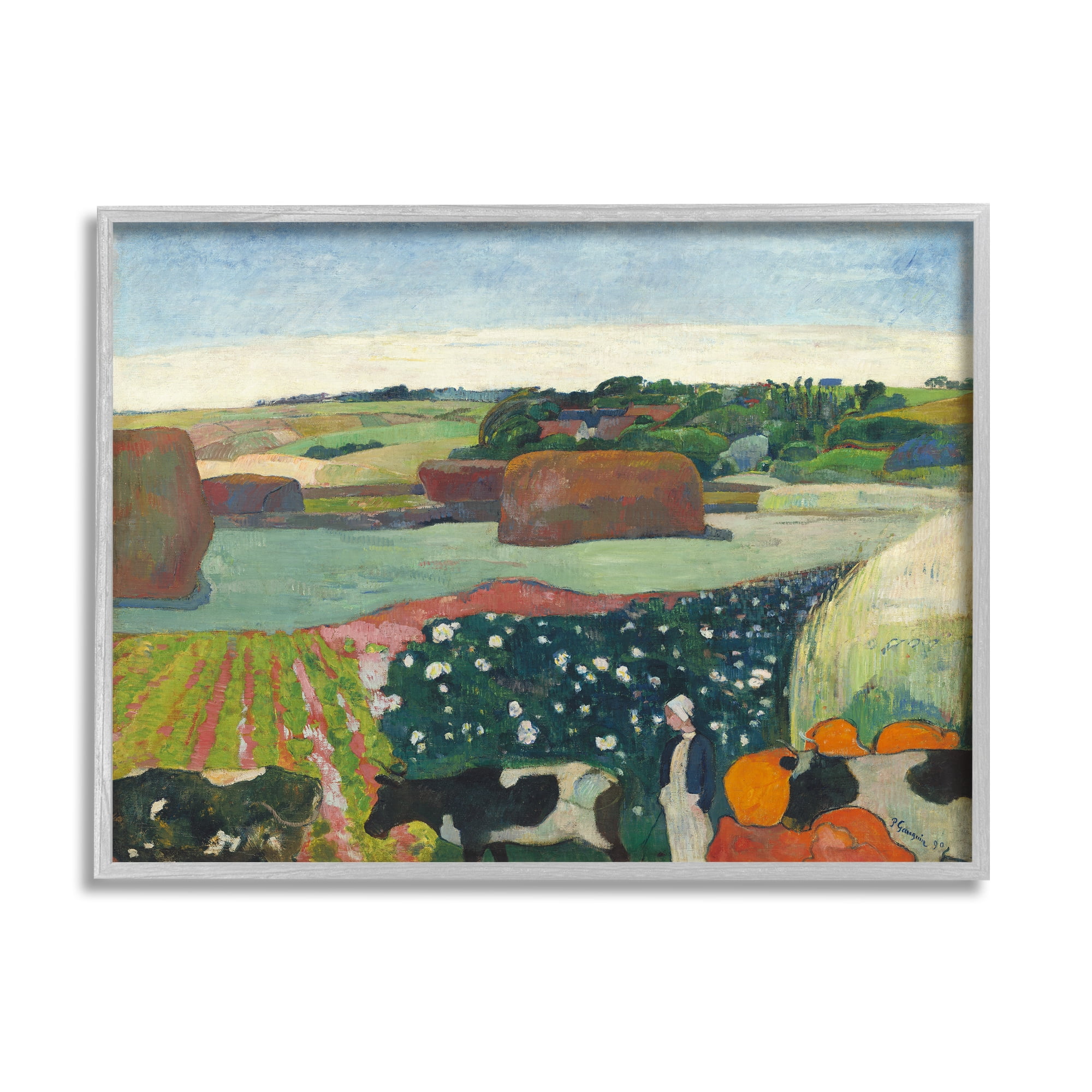 Stupell Haystacks In Brittany Gauguin Classic Landscape Painting Gray Framed Art Print Wall Art