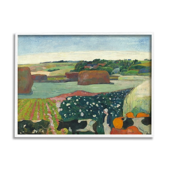 Stupell Haystacks In Brittany Gauguin Classic Landscape Painting White Framed Art Print Wall Art