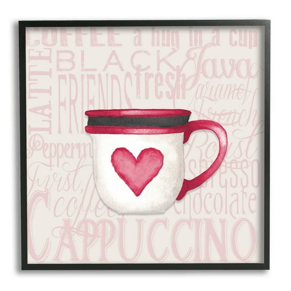 Stupell Heart Coffee Mug Latte Kitchen Food & Beverage Painting Black Framed Art Print Wall Art