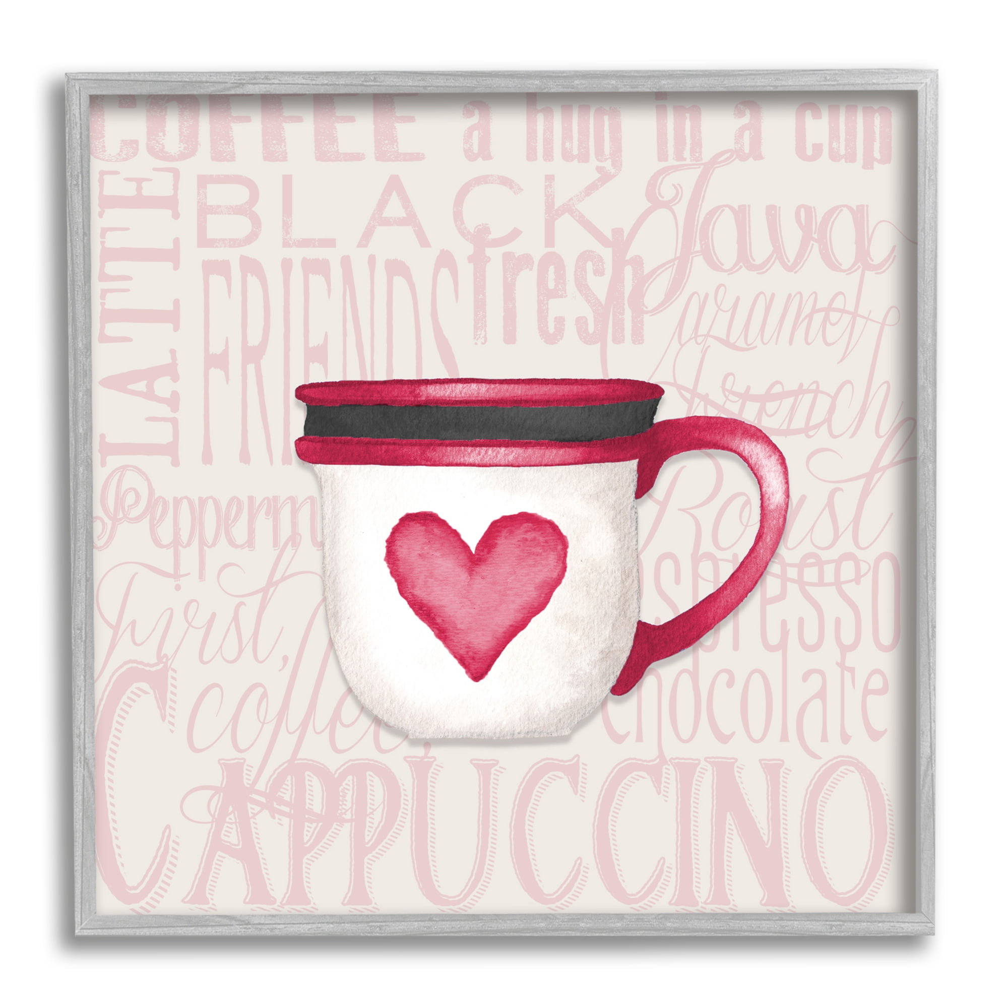 Stupell Heart Coffee Mug Latte Kitchen Food & Beverage Painting Gray Framed Art Print Wall Art