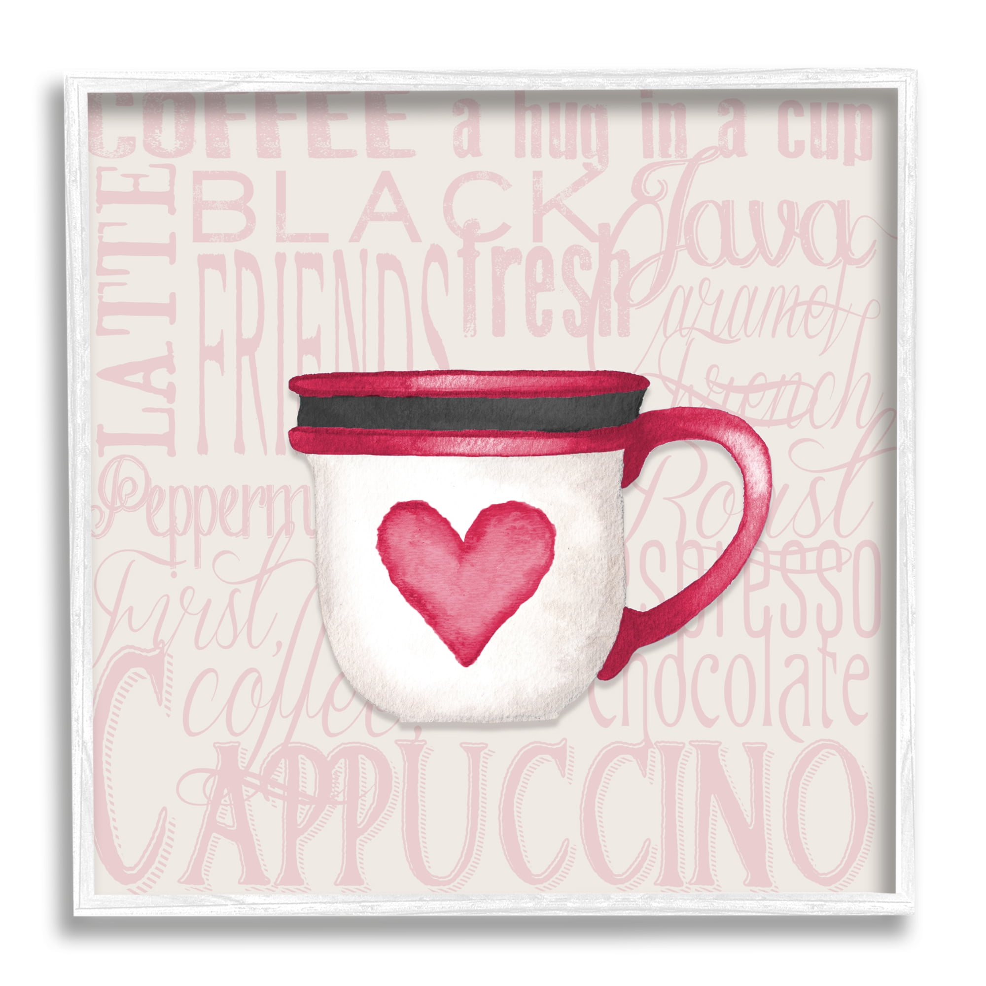 Stupell Heart Coffee Mug Latte Kitchen Food & Beverage Painting White Framed Art Print Wall Art