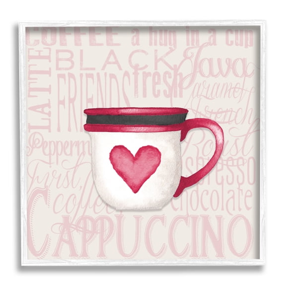 Stupell Heart Coffee Mug Latte Kitchen Food & Beverage Painting White Framed Art Print Wall Art
