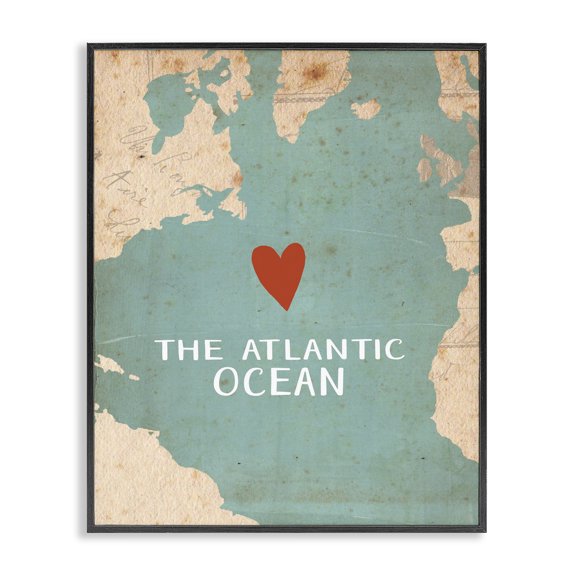 Stupell Industries Eclectic Heart the Atlantic Map Black Framed Giclee Art, 16 x 20, by Katie Doucette