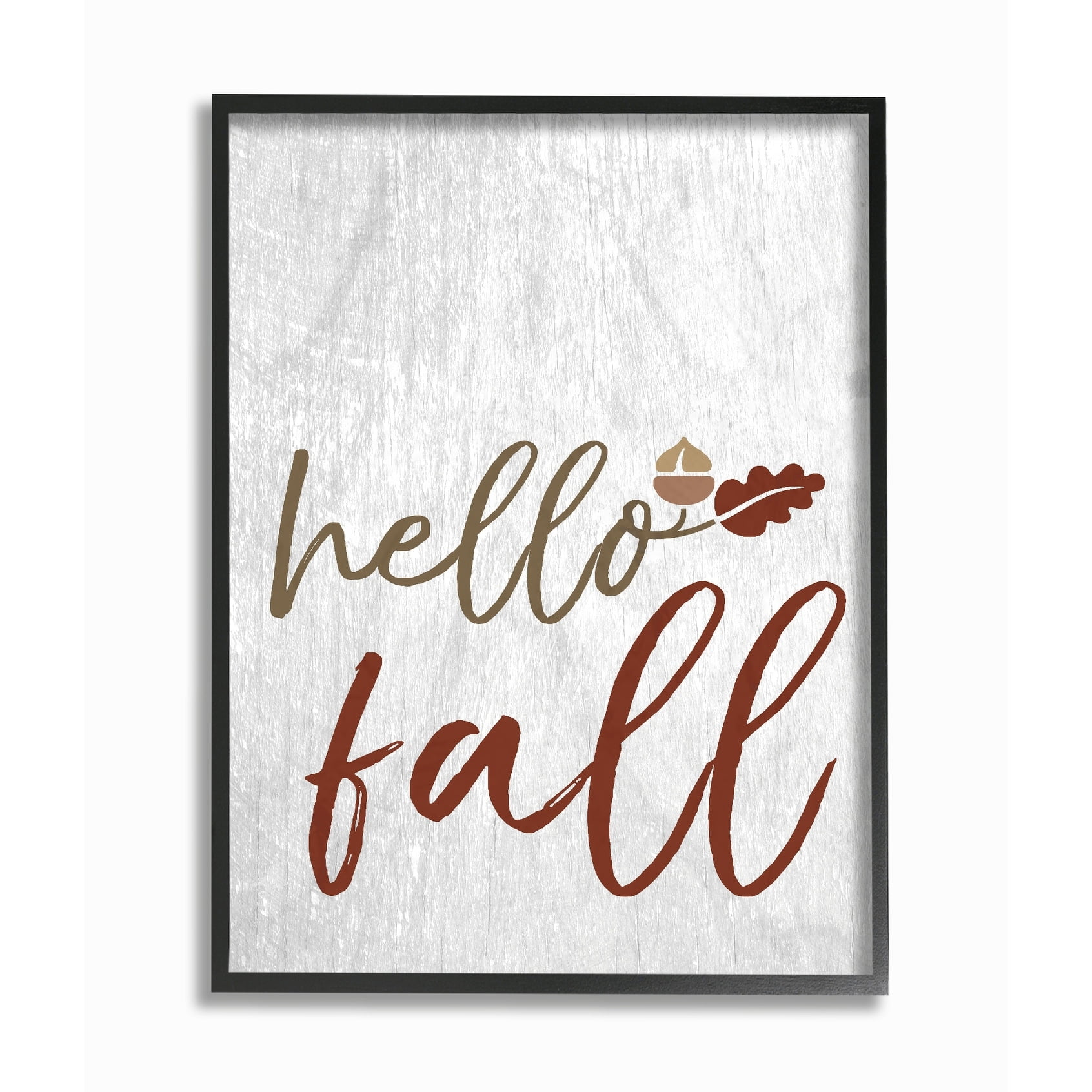 Stupell  Hello Fall Oak Leaves and Acorn Framed Giclee Texturized Art 11 x 14