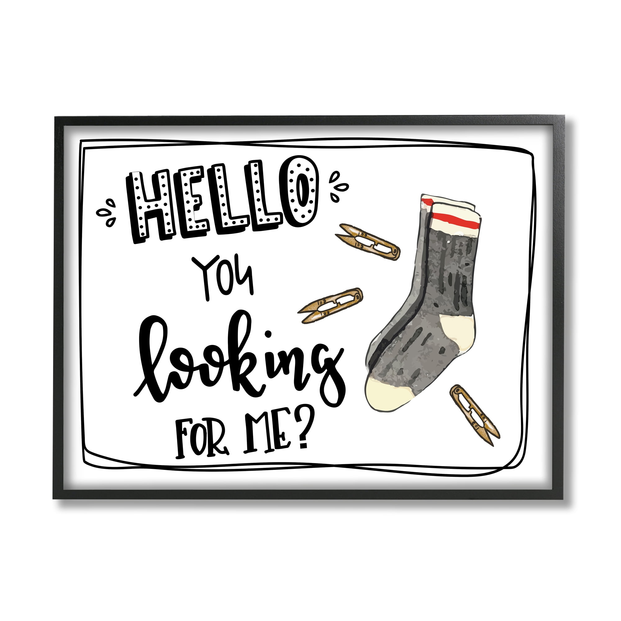 Stupell Hello Looking For Me Missing Sock Laundry Typography Painting Black Framed Art Print Wall Art