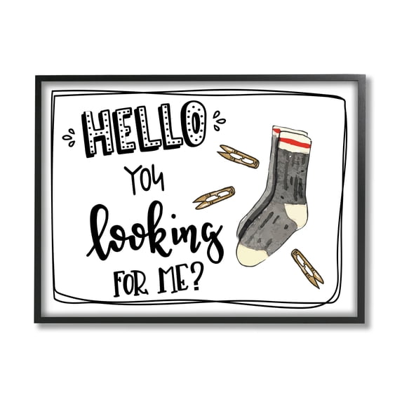 Stupell Hello Looking For Me Missing Sock Laundry Typography Painting Black Framed Art Print Wall Art