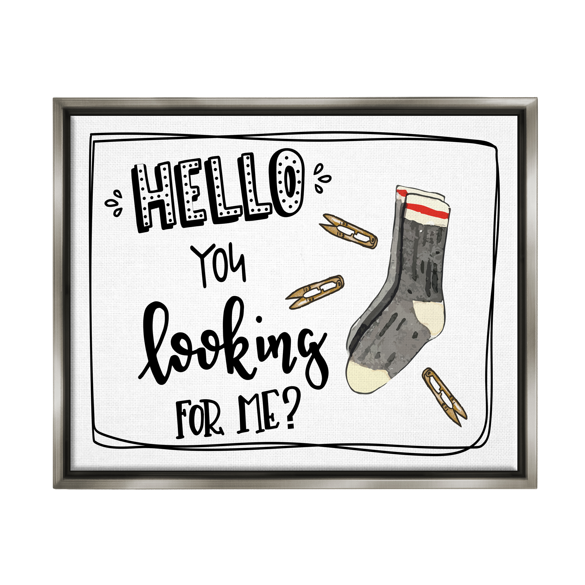 Stupell Hello Looking For Me Missing Sock Laundry Typography Painting Gray Floater Framed Art Print Wall Art