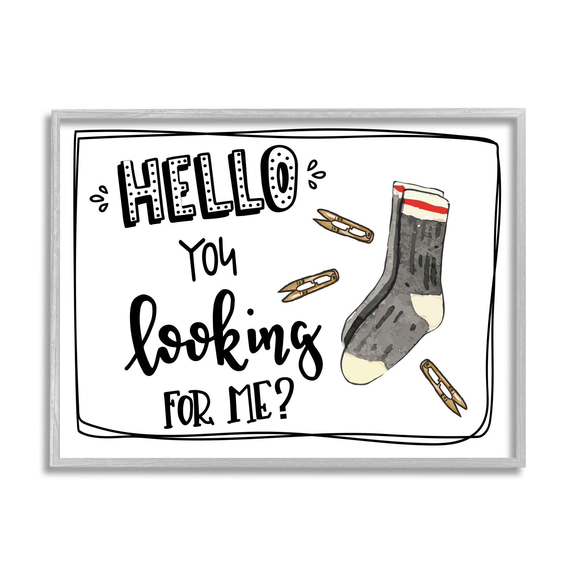 Stupell Hello Looking For Me Missing Sock Laundry Typography Painting Gray Framed Art Print Wall Art