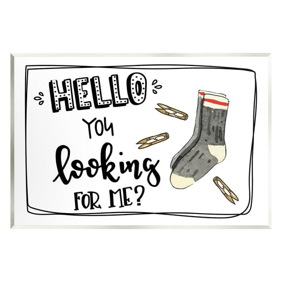 Stupell Hello Looking For Me Missing Sock Laundry Typography Painting Wall Plaque Unframed Art Print Wall Art