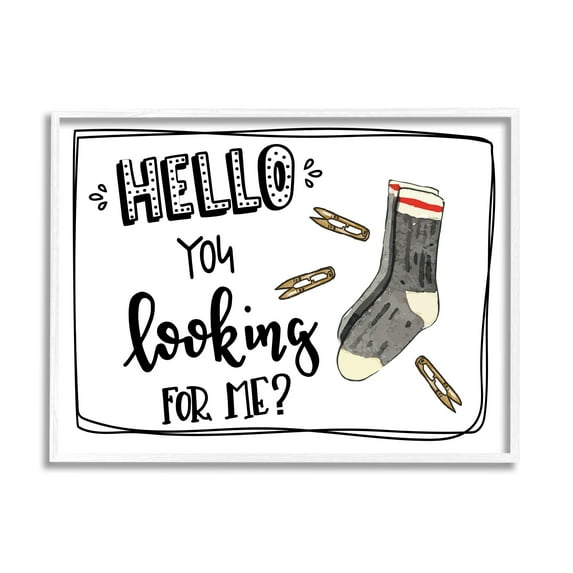 Stupell Hello Looking For Me Missing Sock Laundry Typography Painting White Framed Art Print Wall Art
