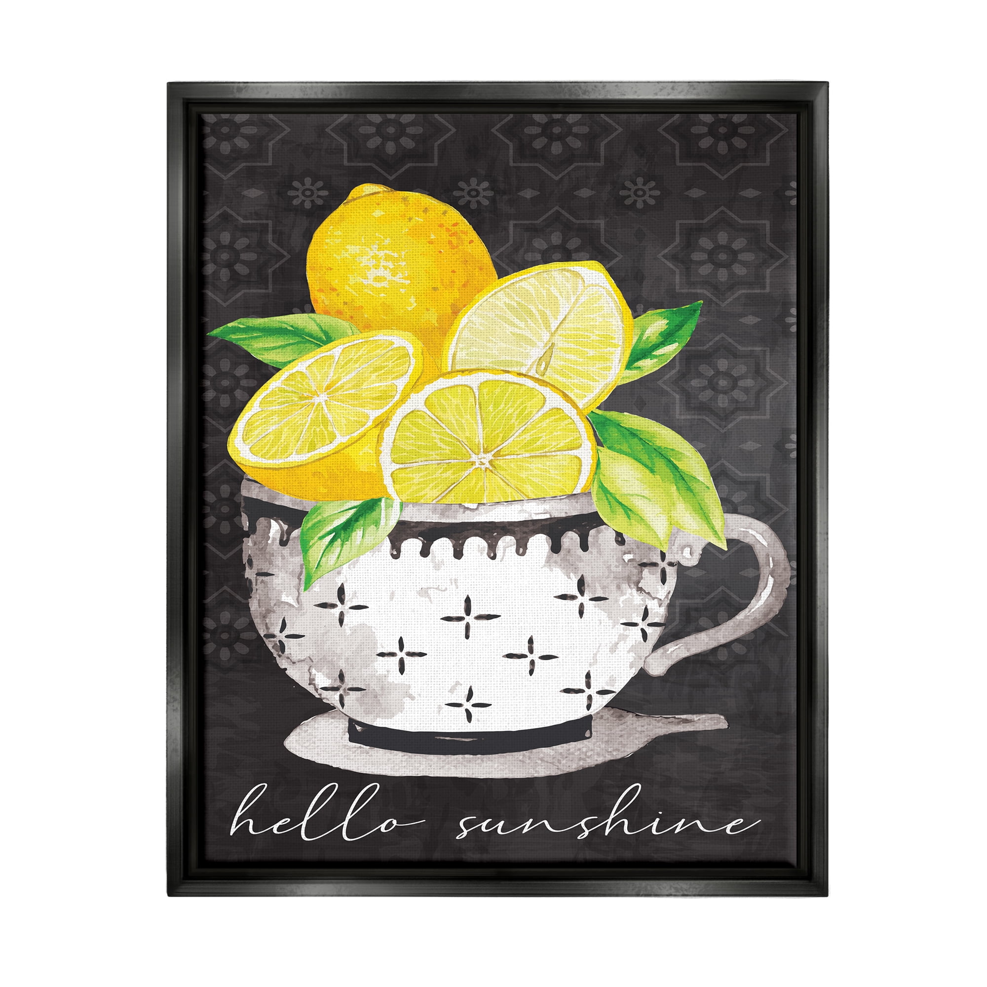 Stupell Hello Sunshine Lemons in Teacup Patterned Food & Beverage Painting Black Floater Framed Art Print Wall Art