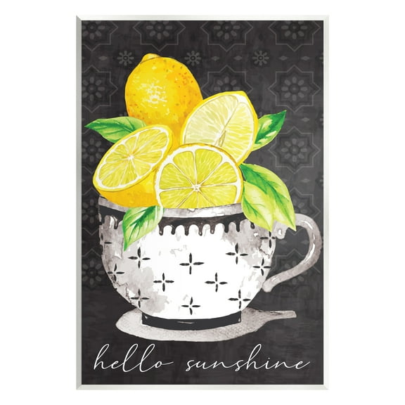 Stupell Hello Sunshine Lemons in Teacup Patterned Food & Beverage Painting Wall Plaque Unframed Art Print Wall Art