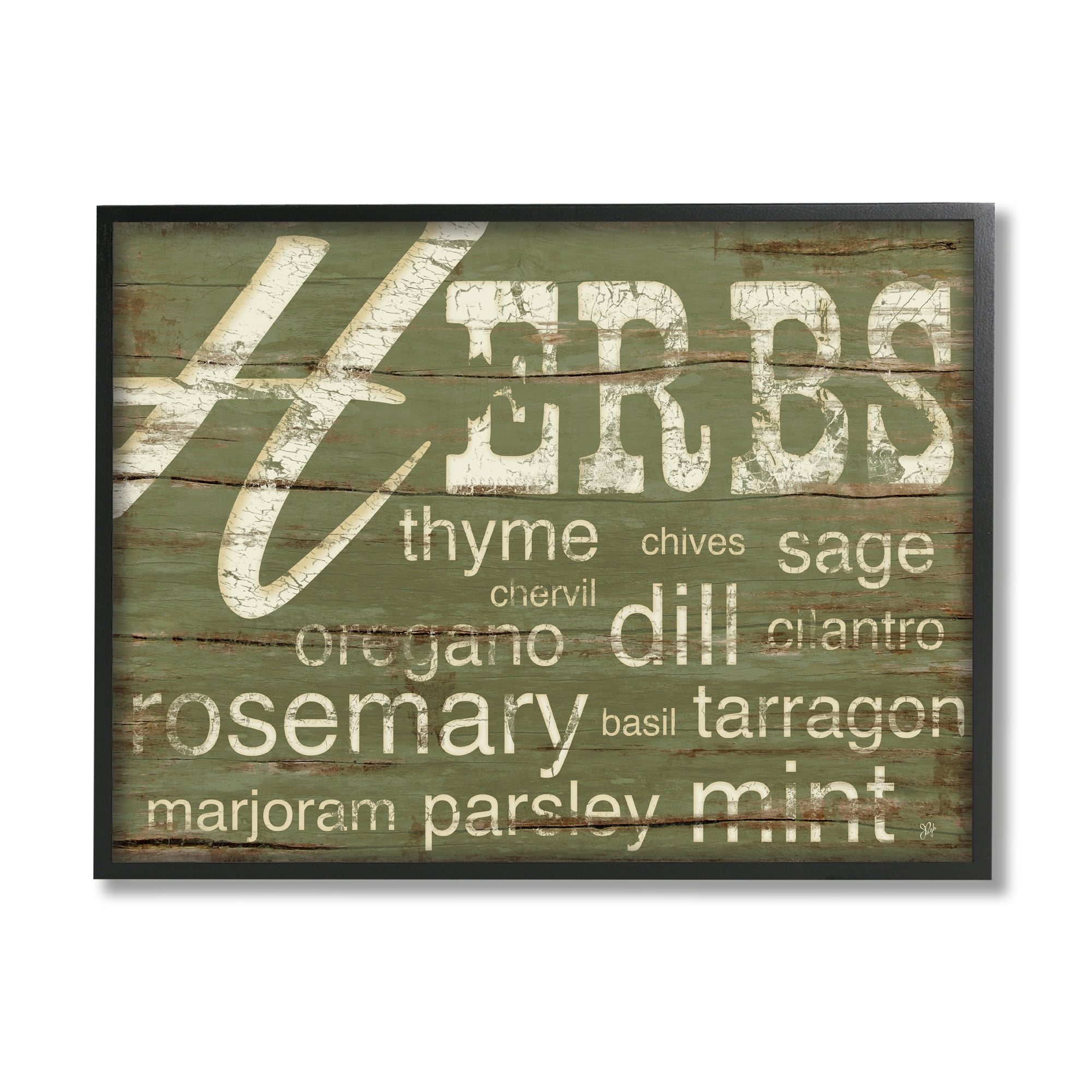 Stupell Herbs And Words Green Kitchen Wall Art 16x20 Black
