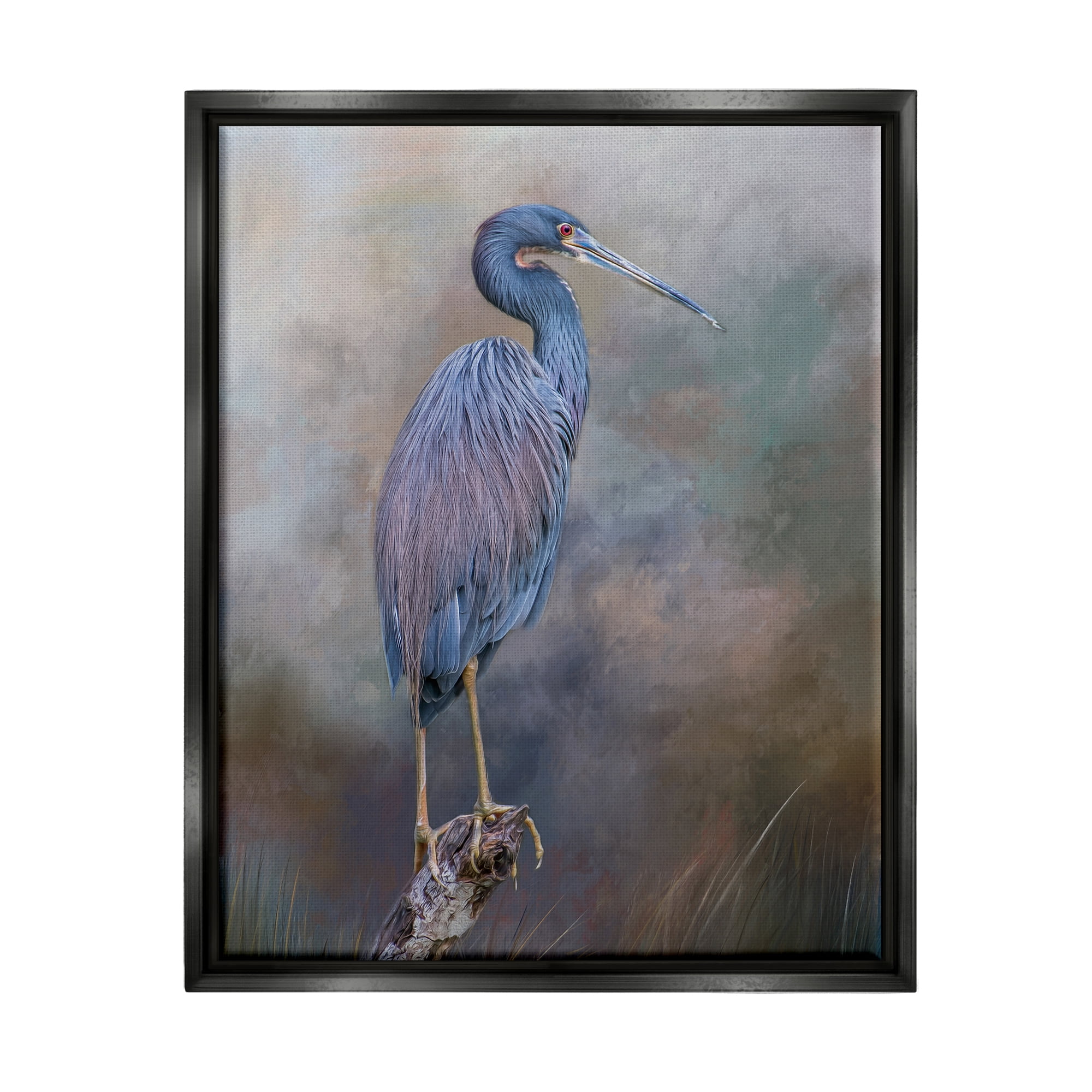 Stupell Heron Bird Perched Woodland Branch Animals & Insects Photography Black Floater Framed Art Print Wall Art