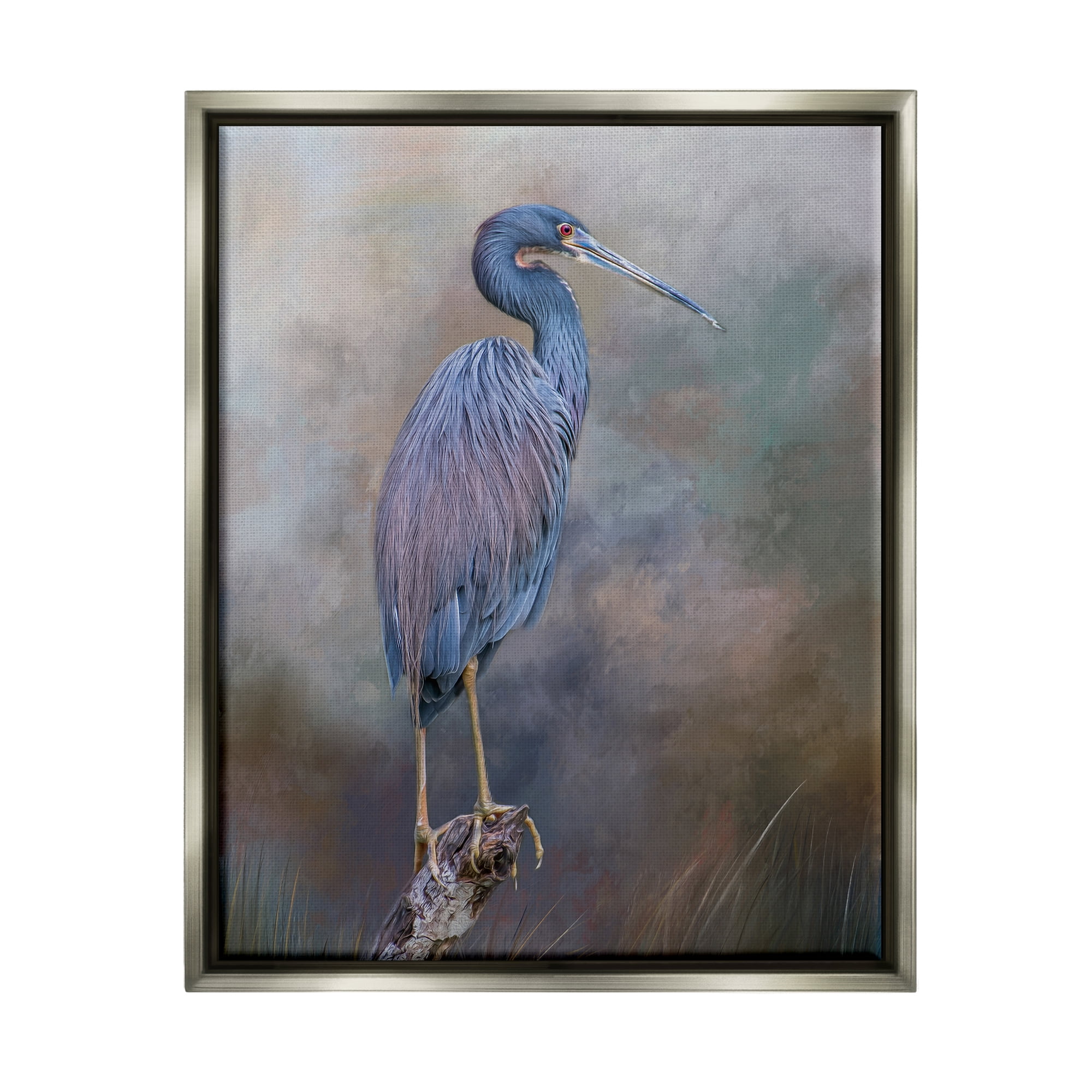 Stupell Heron Bird Perched Woodland Branch Animals & Insects Photography Gray Floater Framed Art Print Wall Art