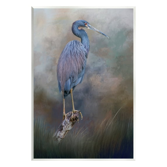 Stupell Heron Bird Perched Woodland Branch Animals & Insects Photography Wall Plaque Unframed Art Print Wall Art