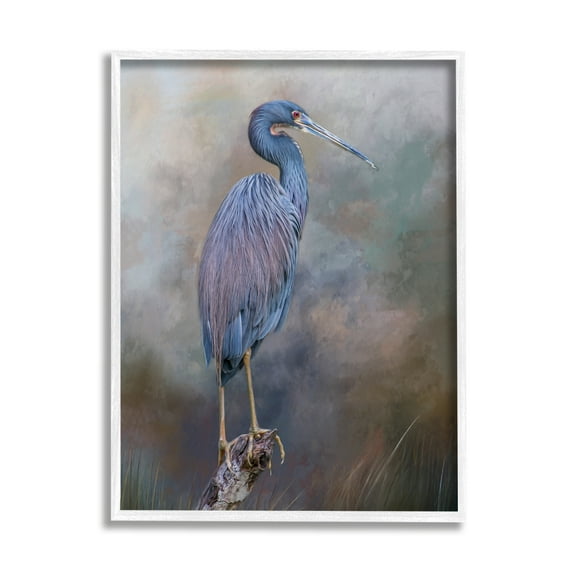 Stupell Heron Bird Perched Woodland Branch Animals & Insects Photography White Framed Art Print Wall Art