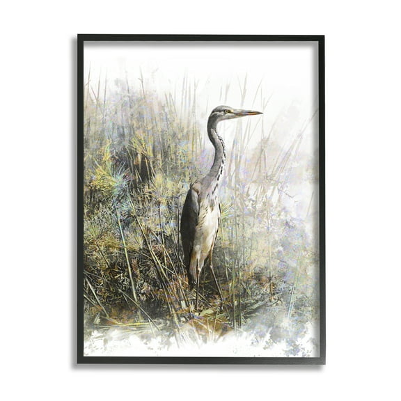 Stupell Heron Bird Water's Edge Pond Animals & Insects Painting Black Framed Art Print Wall Art
