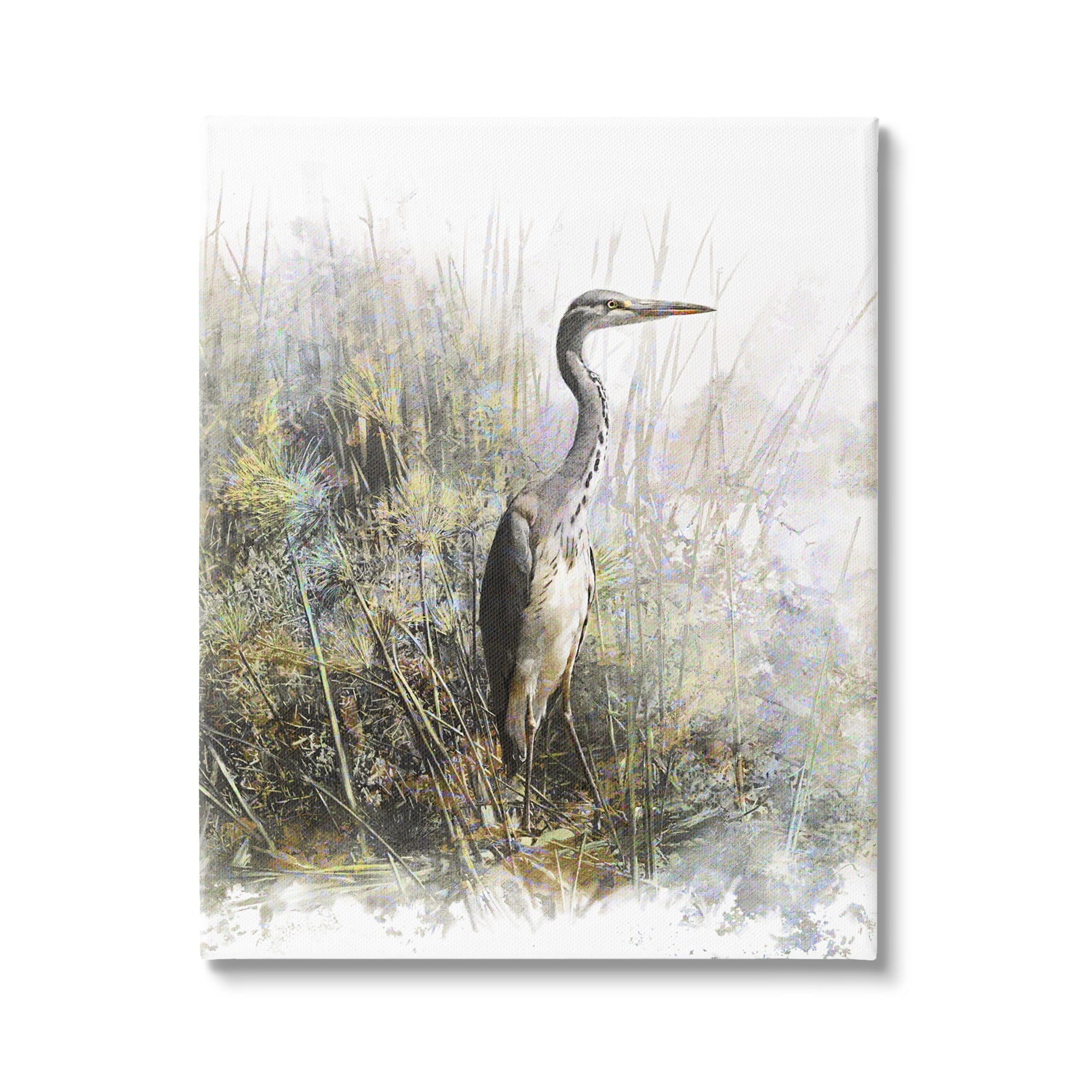 Stupell Heron Bird Water's Edge Pond Animals & Insects Painting Gallery Wrapped Canvas Print Wall Art