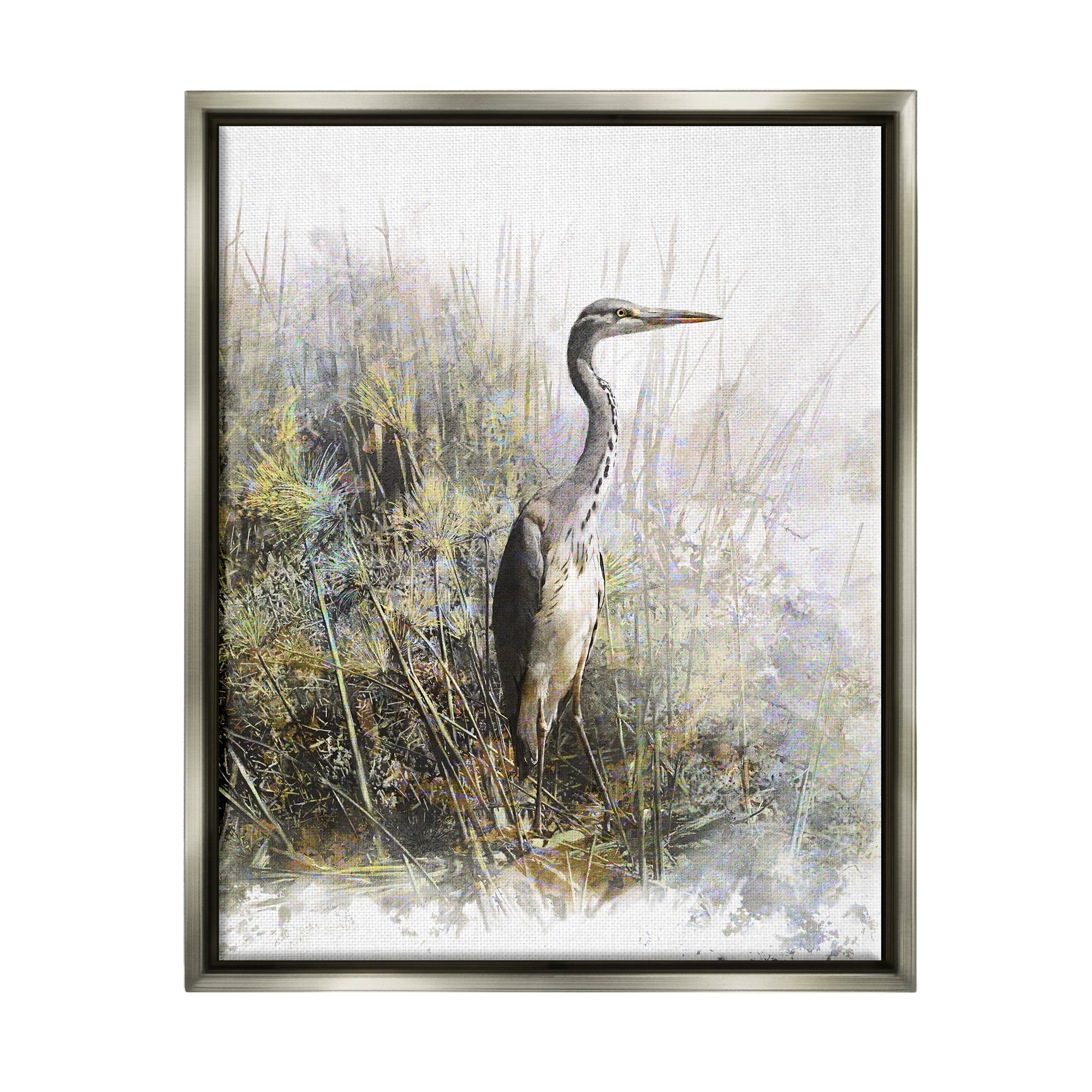 Stupell Heron Bird Water's Edge Pond Animals & Insects Painting Gray Floater Framed Art Print Wall Art