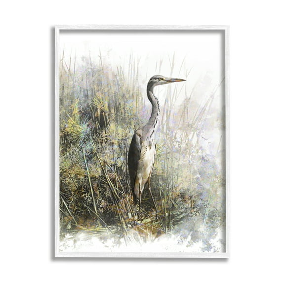 Stupell Heron Bird Water's Edge Pond Animals & Insects Painting White Framed Art Print Wall Art