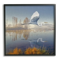 Stupell Heron Flying Lake Reflection Landscape Painting Black Framed Art Print Wall Art