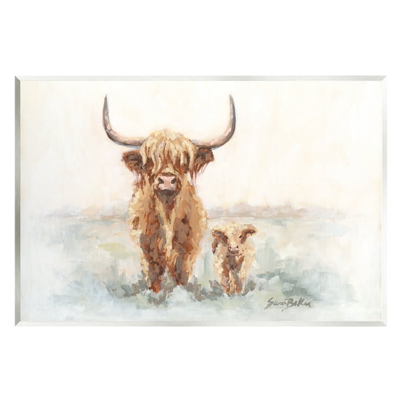 Stupell Highland Cattle & Baby Calf Rural Animals & Insects Painting Wall Plaque Unframed Art Print Wall Art