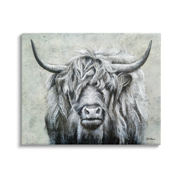Stupell Highland Cattle Distressed Rustic Animals & Insects Painting Gallery Wrapped Canvas Print Wall Art