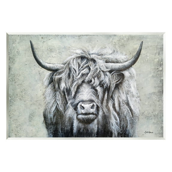Stupell Highland Cattle Distressed Rustic Animals & Insects Painting Wall Plaque Unframed Art Print Wall Art
