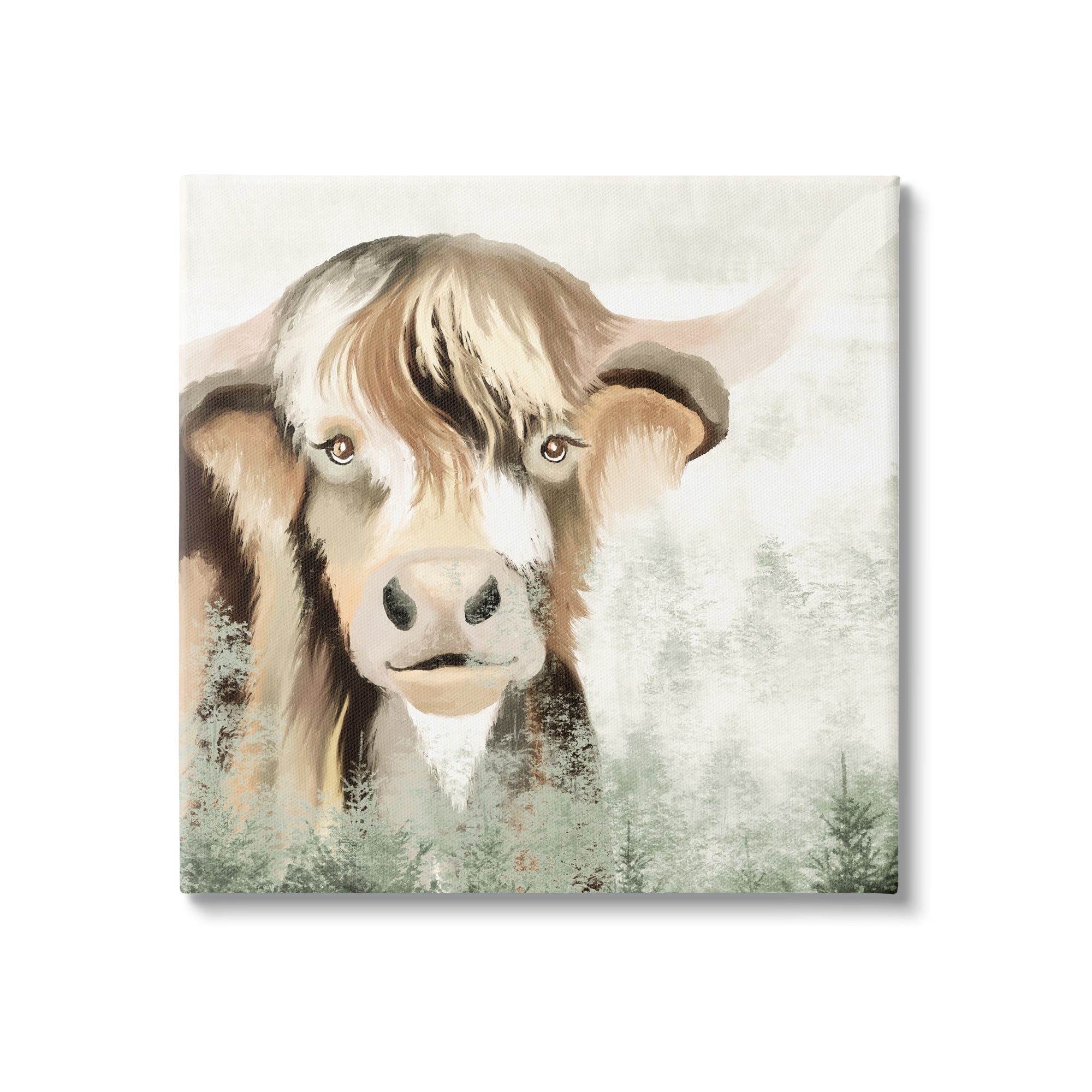Stupell Highland Cattle Nature Trees Collage Animals & Insects Painting Gallery Wrapped Canvas Print Wall Art